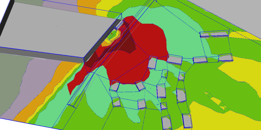 Cartographie de propagation sonore sur un site.